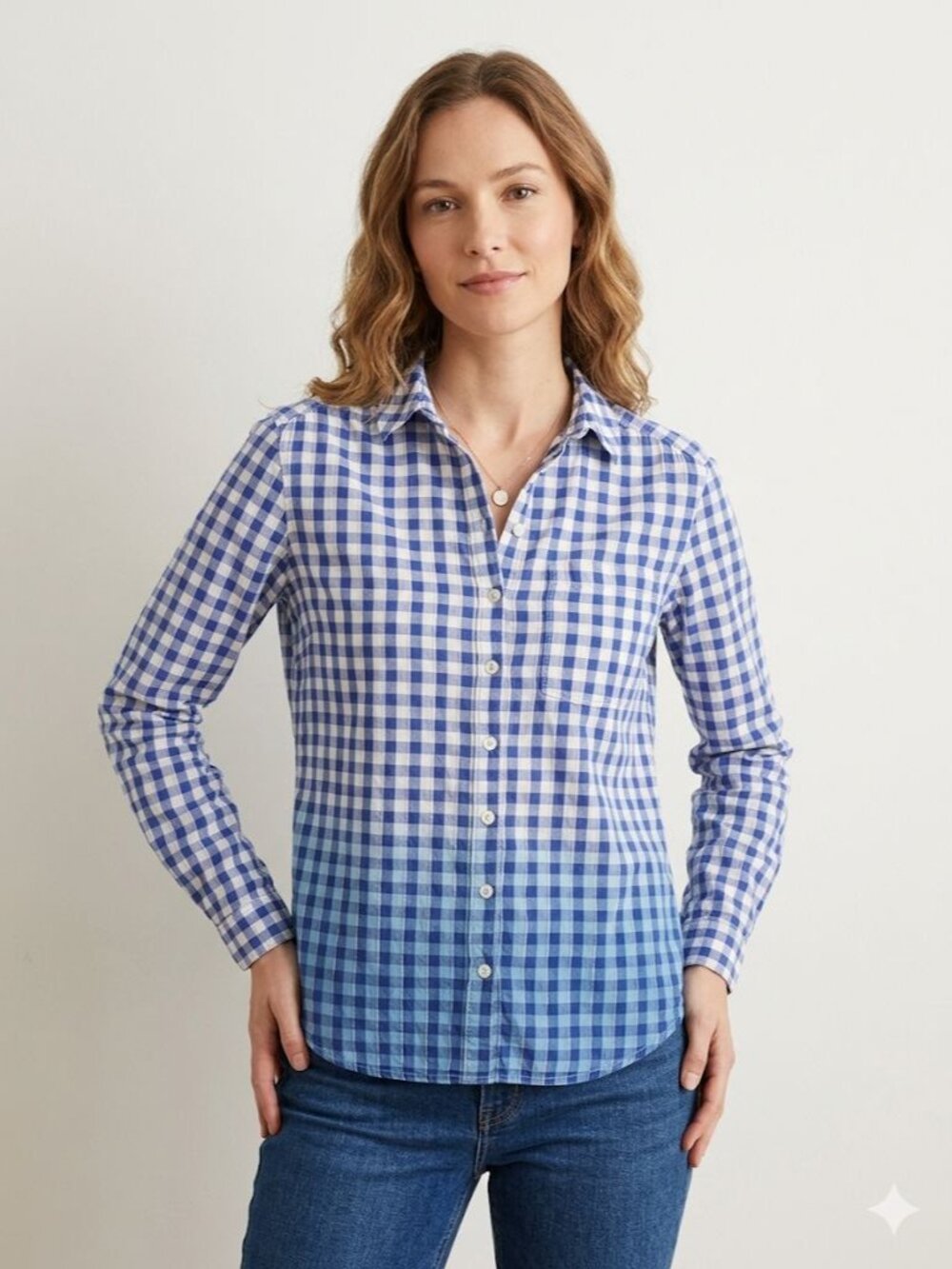 Pilcro Anthropologie Gingham Ombre Button Down Shirt Shimmer Blue White S